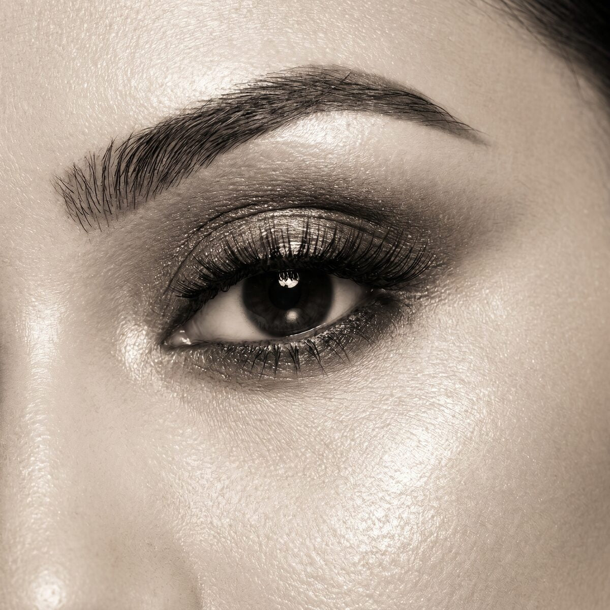 Close up of softly blended eye makeup
