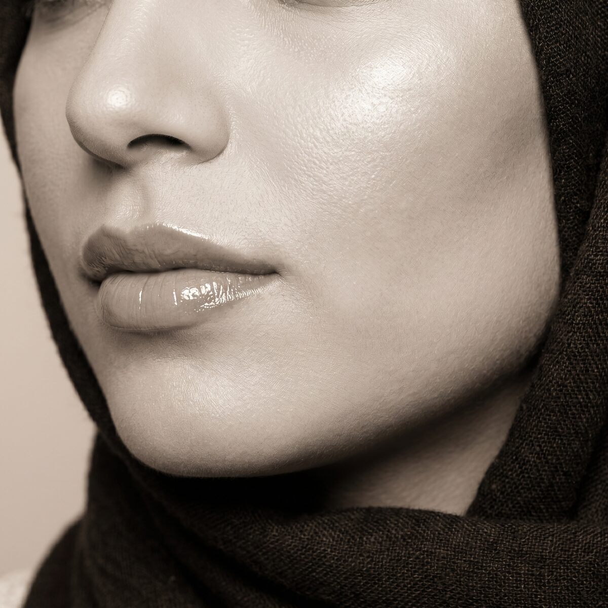 Glossy lips and cheek detail